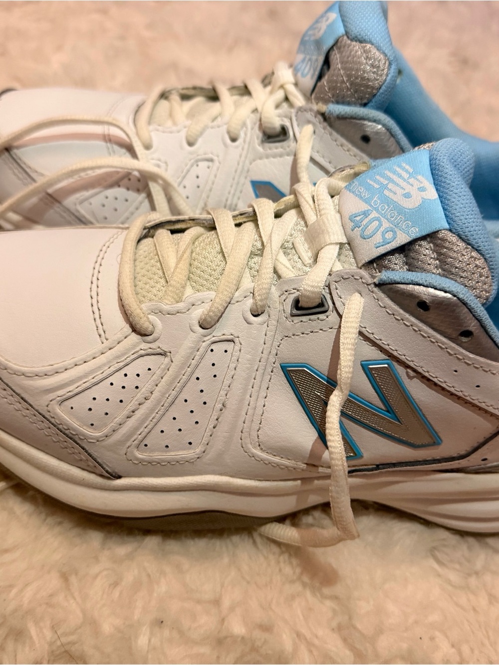 New Balance Kids White Sneakers with Light Blue Accents